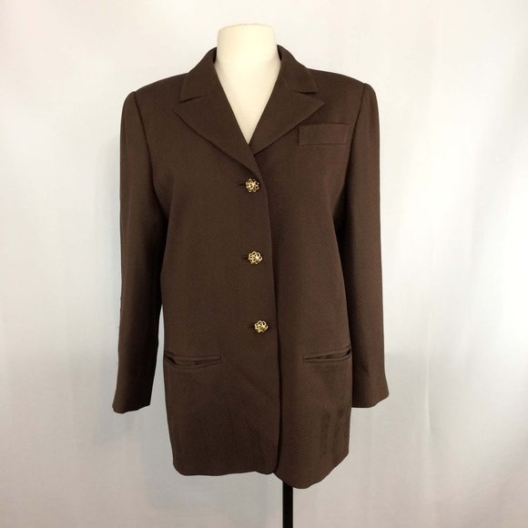 Vintage Jackets & Blazers - William Pearson‎ Womens Brown Chevron Blazer Jacket
